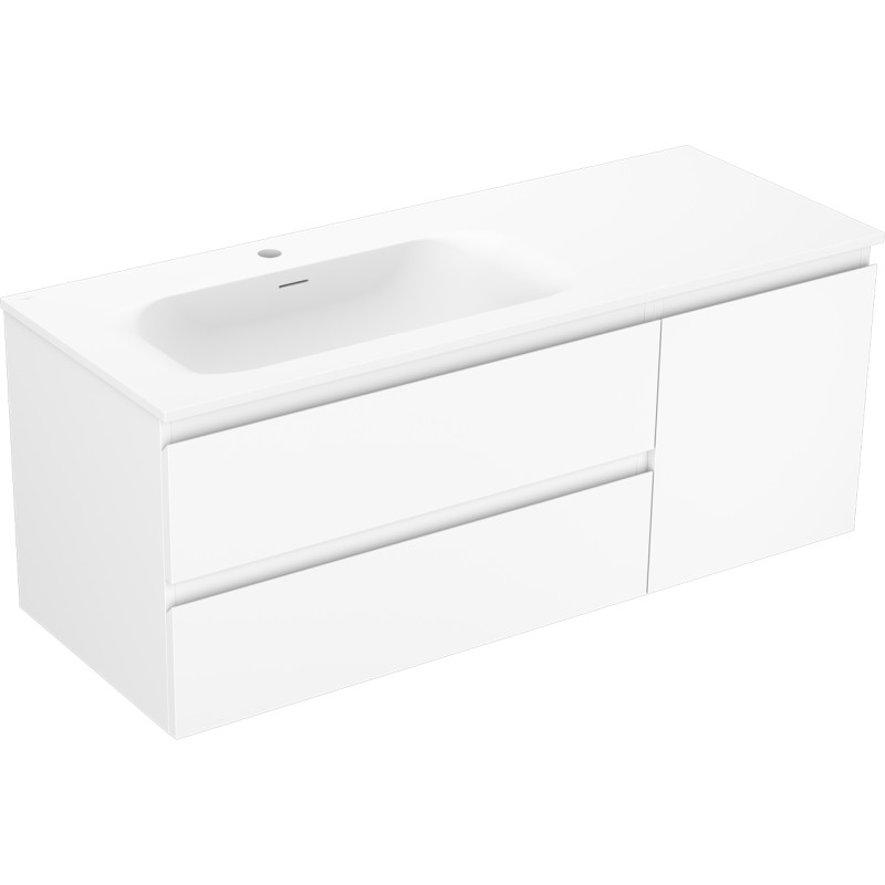 Mexen Orio 120 cm bathroom cabinet with left Vela sink, 2S, 1D, matte white - 91A13-12047-3-BBFFFF01-W23L01
