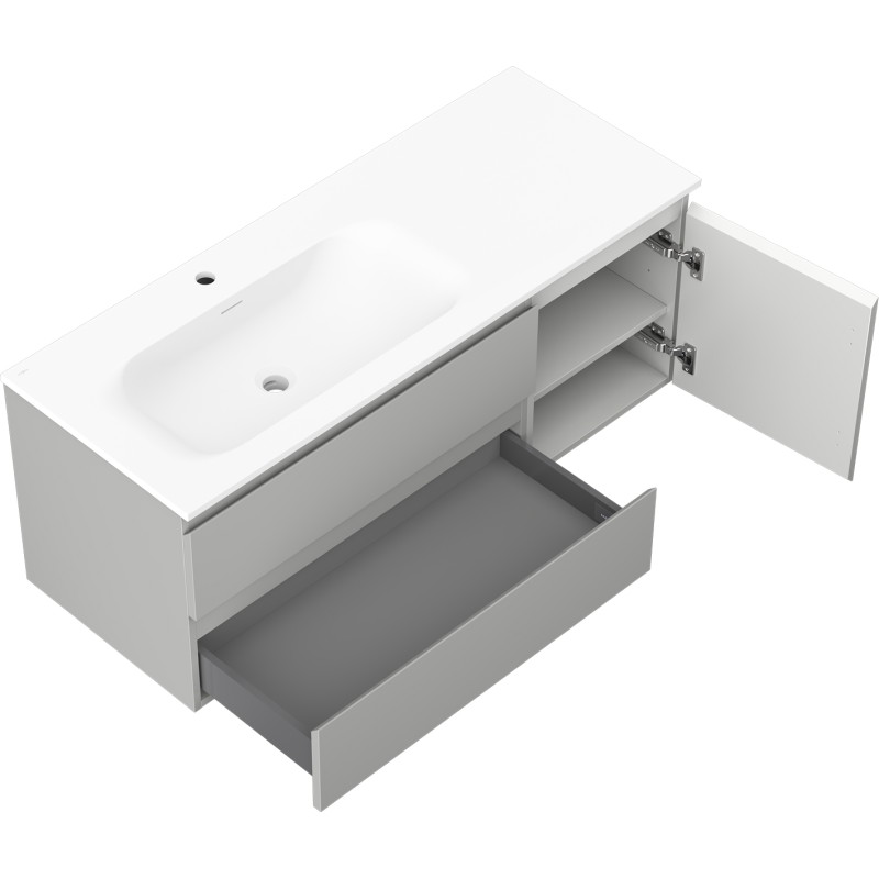 Mexen Orio bathroom cabinet 120 cm with Vela left washbasin, 2S, 1D, gray matte/white matte - 91A13-12047-3-BBFFF62-W23L01