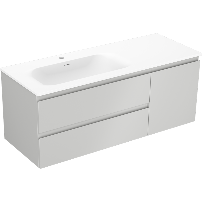 Mexen Orio 120 cm Bathroom Cabinet with Left Vela Sink, 2S, 1D, Gray Matte/White Matte - 91A13-12047-3-BBFFF62-W23L01