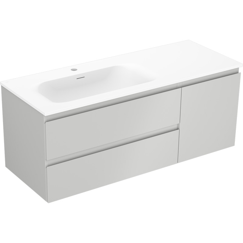 Mexen Orio bathroom cabinet 120 cm with Vela left washbasin, 2S, 1D, gray matte/white matte - 91A13-12047-3-BBFFF62-W23L01