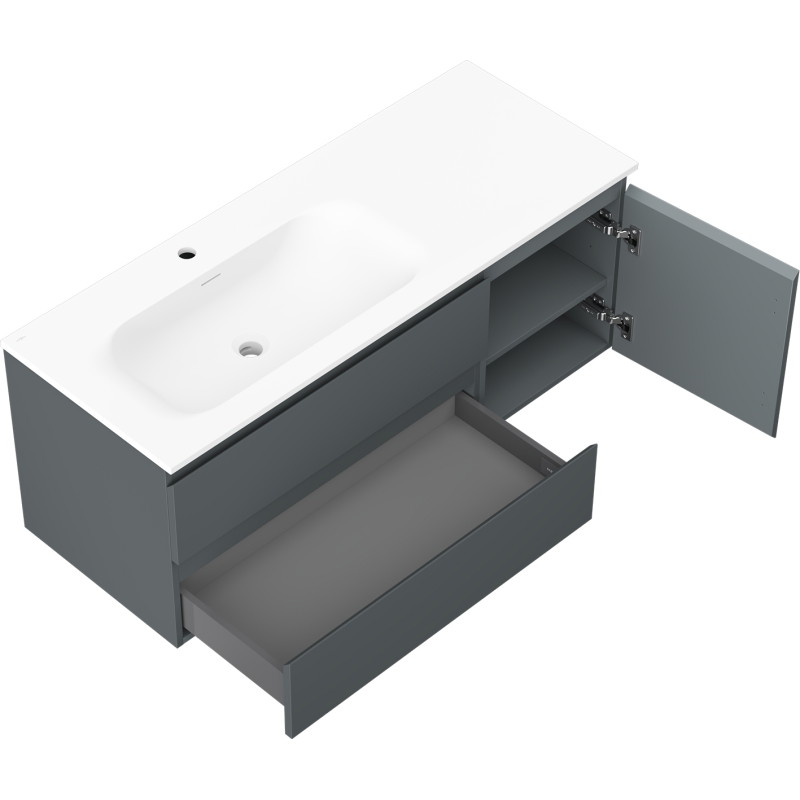 Mexen Orio bathroom cabinet 120 cm with Vela left sink, 2S, 1D, matte graphite/white matte - 91A13-12047-3-BBFFF66-W23L01