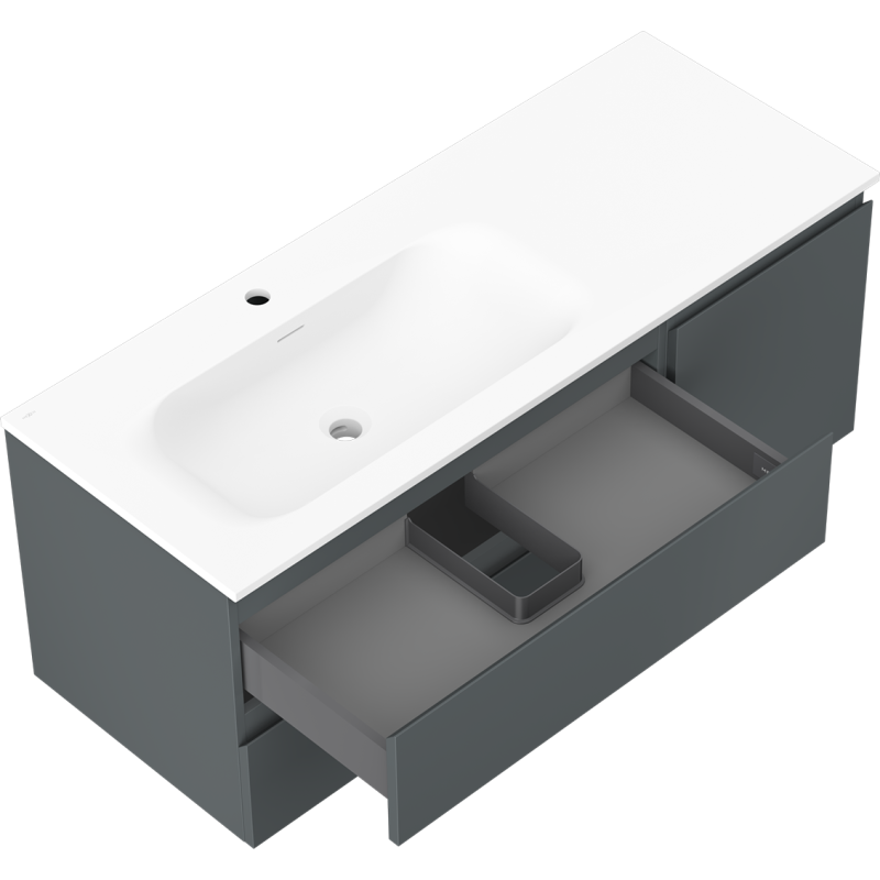 Mexen Orio bathroom cabinet 120 cm with Vela washbasin left, 2S, 1D, graphite matte/white matte - 91A13-12047-3-BBFFF66-W23L01