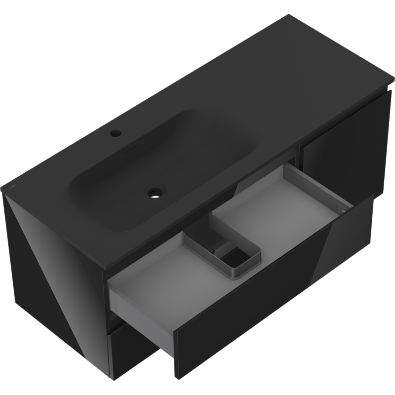 Mexen Orio bathroom cabinet 120 cm with Vela left basin, 2S, 1D, black gloss/matte black - 91A13-12047-3-BBFFF70-W23L71