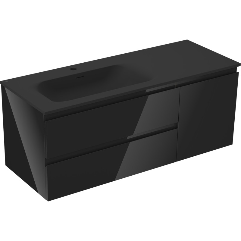 Mexen Orio 120 cm bathroom cabinet with left Vela sink, 2S, 1D, black gloss/black matte - 91A13-12047-3-BBFFF70-W23L71