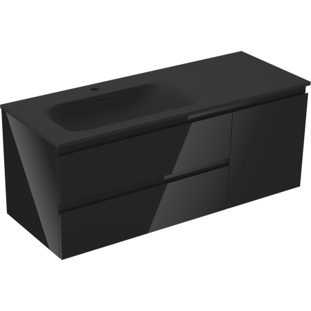 Mexen Orio 120 cm bathroom cabinet with left Vela sink, 2S, 1D, black gloss/black matte - 91A13-12047-3-BBFFF70-W23L71