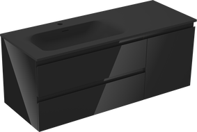 Mexen Orio 120 cm bathroom cabinet with left Vela sink, 2S, 1D, black gloss/black matte - 91A13-12047-3-BBFFF70-W23L71