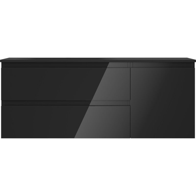Mexen Orio 120 cm bathroom cabinet with left Vela sink, 2S, 1D, black gloss/black matte - 91A13-12047-3-BBFFF70-W23L71