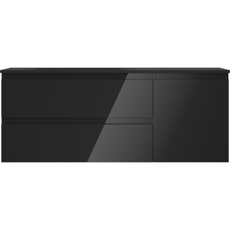 Mexen Orio bathroom cabinet 120 cm with Vela left basin, 2S, 1D, black gloss/matte black - 91A13-12047-3-BBFFF70-W23L71