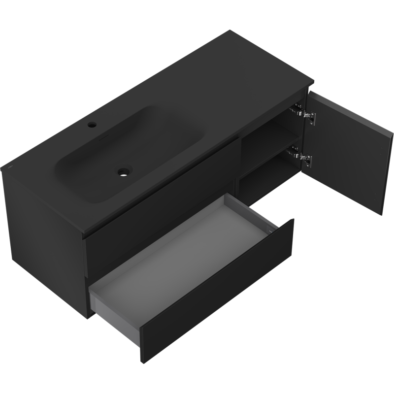 Mexen Orio bathroom cabinet 120 cm with Vela left sink, 2S, 1D, black matte - 91A13-12047-3-BBFFF71-W23L71