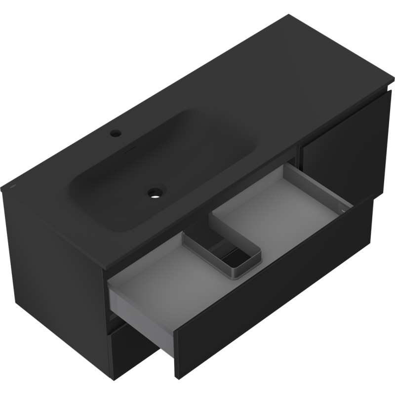 Mexen Orio 120 cm bathroom cabinet with Vela left sink, 2S, 1D, black matte - 91A13-12047-3-BBFFF71-W23L71