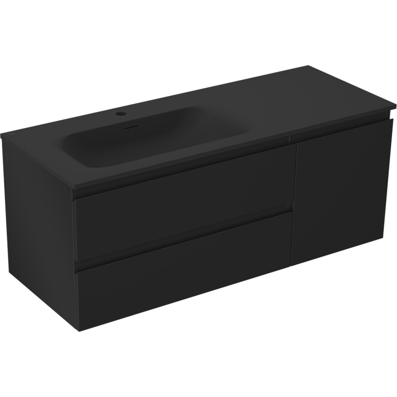 Mexen Orio 120 cm bathroom cabinet with Vela left sink, 2S, 1D, black matte - 91A13-12047-3-BBFFF71-W23L71