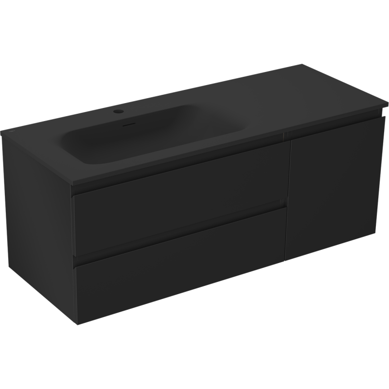 Mexen Orio bathroom cabinet 120 cm with Vela left sink, 2S, 1D, black matte - 91A13-12047-3-BBFFF71-W23L71