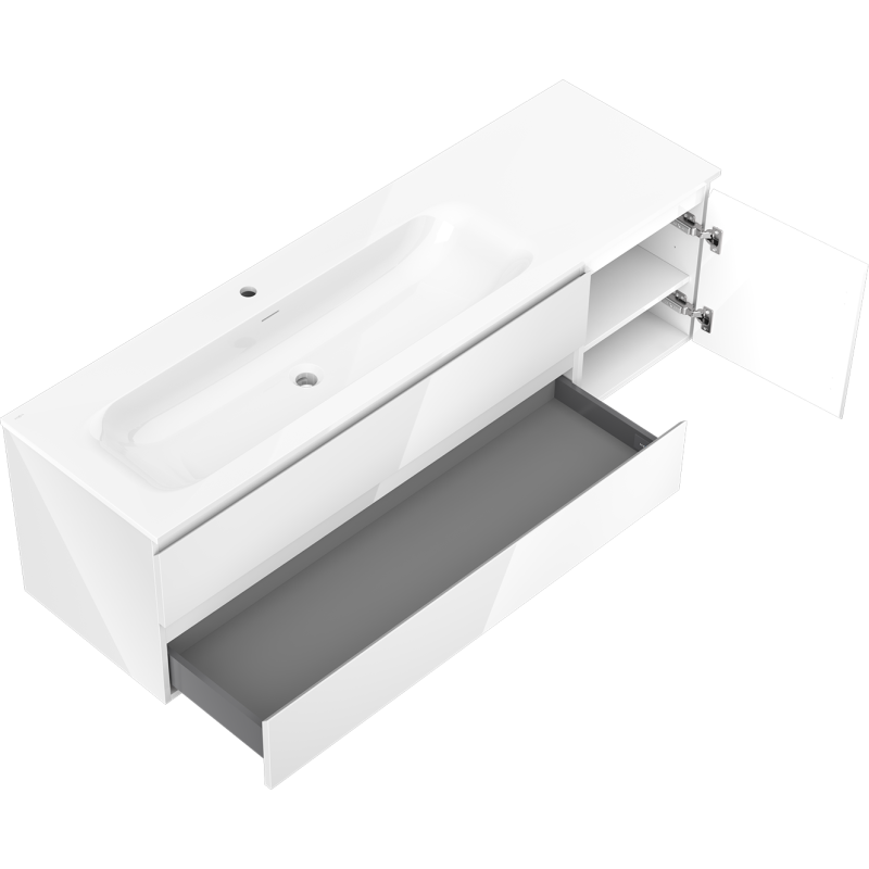 Mexen Orio bathroom cabinet 160 cm with Vela left sink, 2S, 1D, white gloss - 91A13-16047-3-BBFFF00-W23L00