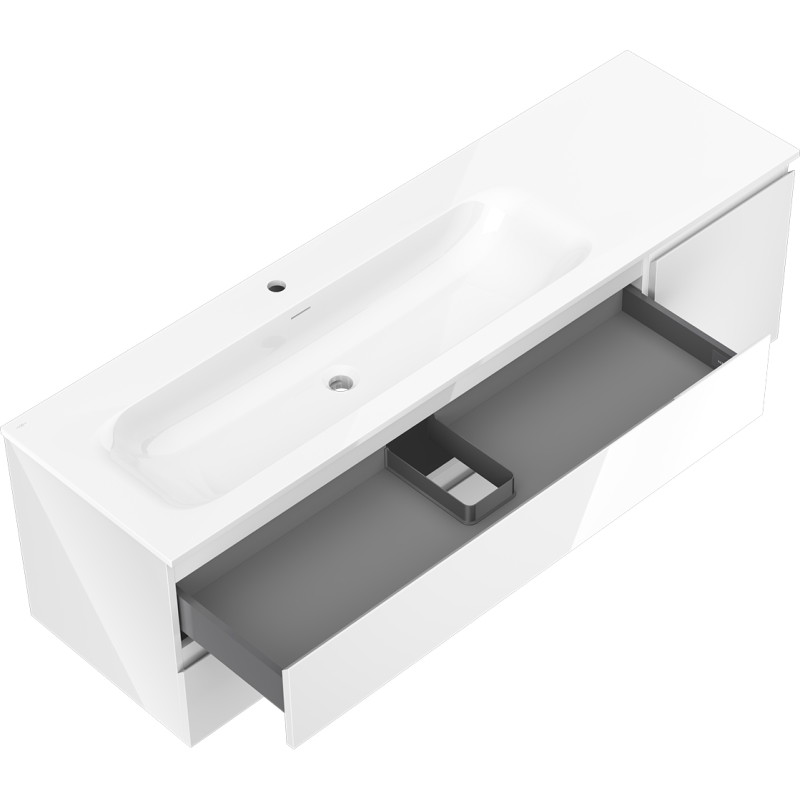 Mexen Orio 160 cm bathroom cabinet with Vela left sink, 2S, 1D, white gloss - 91A13-16047-3-BBFFF00-W23L00
