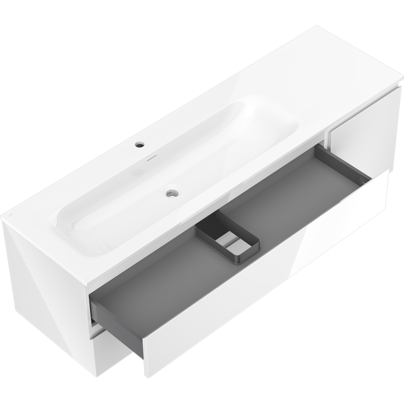 Mexen Orio bathroom cabinet 160 cm with Vela left sink, 2S, 1D, white gloss - 91A13-16047-3-BBFFF00-W23L00