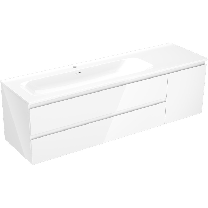 Mexen Orio 160 cm bathroom cabinet with Vela left sink, 2S, 1D, white gloss - 91A13-16047-3-BBFFF00-W23L00