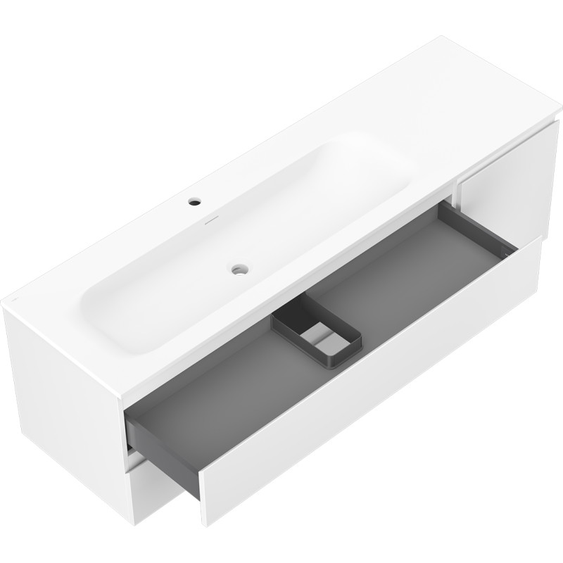 Mexen Orio 160 cm bathroom cabinet with Vela left sink, 2S, 1D, white matte - 91A13-16047-3-BBFFFF01-W23L01