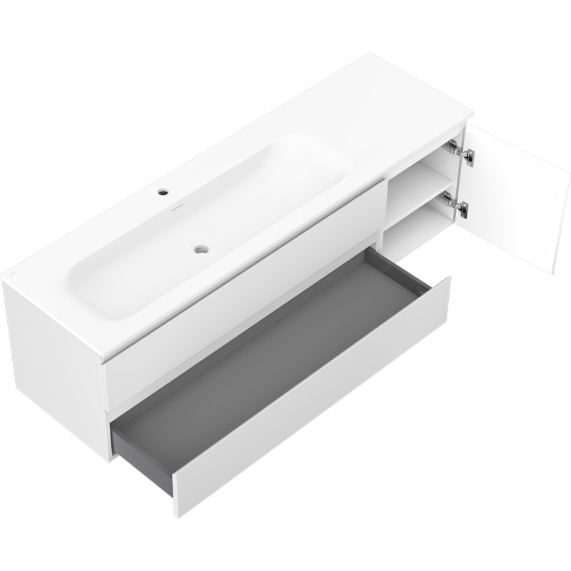 Mexen Orio 160 cm bathroom cabinet with Vela left sink, 2S, 1D, white matte - 91A13-16047-3-BBFFFF01-W23L01