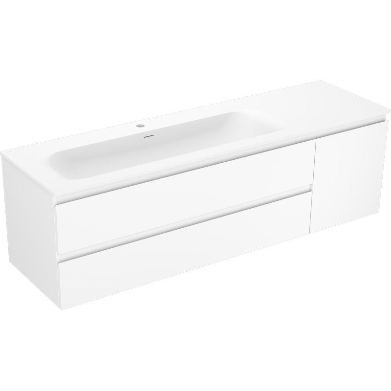 Mexen Orio 160 cm bathroom cabinet with Vela left sink, 2S, 1D, white matte - 91A13-16047-3-BBFFFF01-W23L01