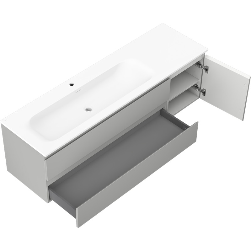 Mexen Orio 160 cm bathroom cabinet with Vela left sink, 2 drawers, 1 door, gray matte/white matte - 91A13-16047-3-BBFFF62-W23L01