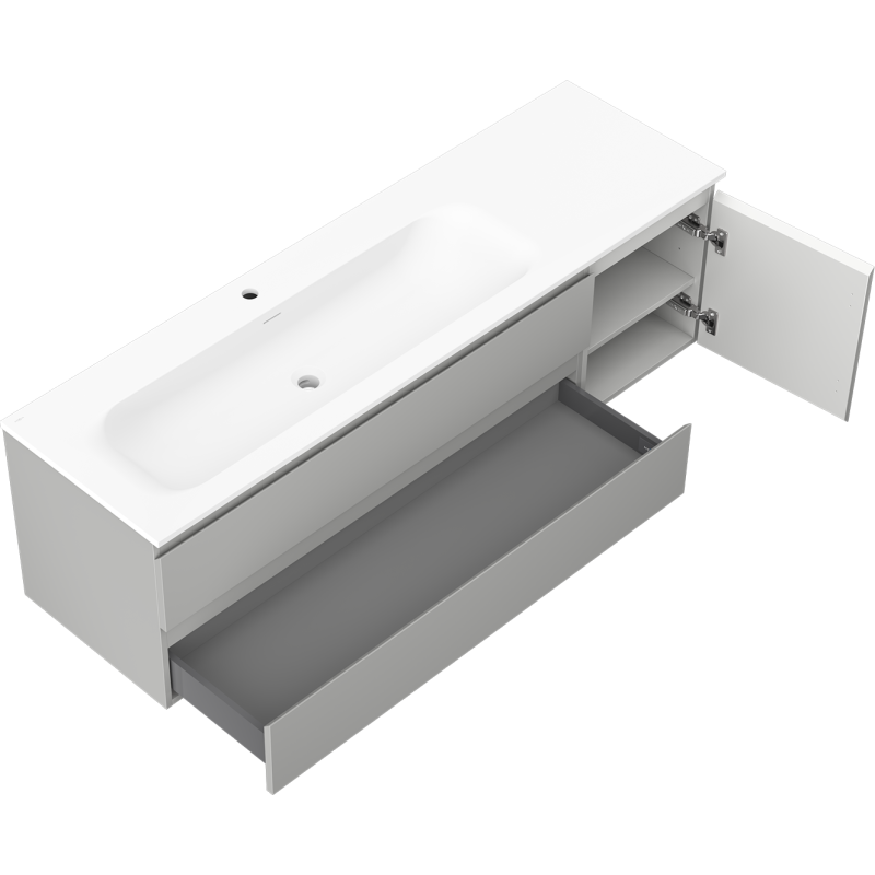 Mexen Orio bathroom cabinet 160 cm with Vela left basin, 2S, 1D, gray matte/white matte - 91A13-16047-3-BBFFF62-W23L01