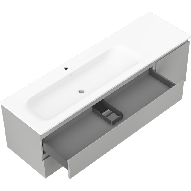 Mexen Orio 160 cm bathroom cabinet with Vela left sink, 2 drawers, 1 door, gray matte/white matte - 91A13-16047-3-BBFFF62-W23L01