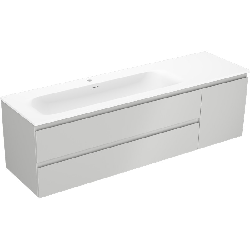 Mexen Orio 160 cm bathroom cabinet with Vela left sink, 2 drawers, 1 door, gray matte/white matte - 91A13-16047-3-BBFFF62-W23L01
