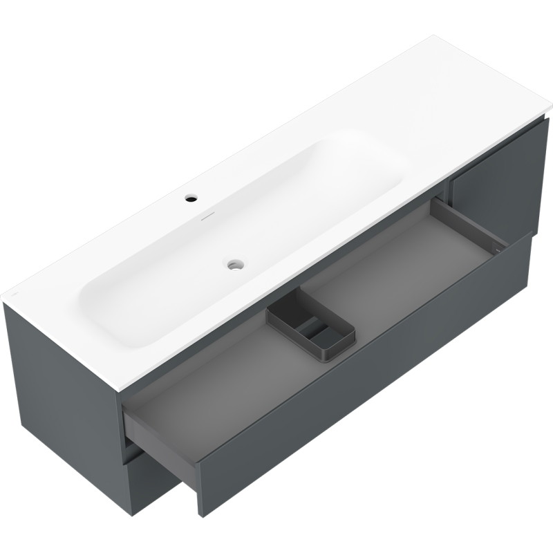 Mexen Orio bathroom cabinet 160 cm with left Vela washbasin, 2S, 1D, graphite matte/white matte - 91A13-16047-3-BBFFF66-W23L01