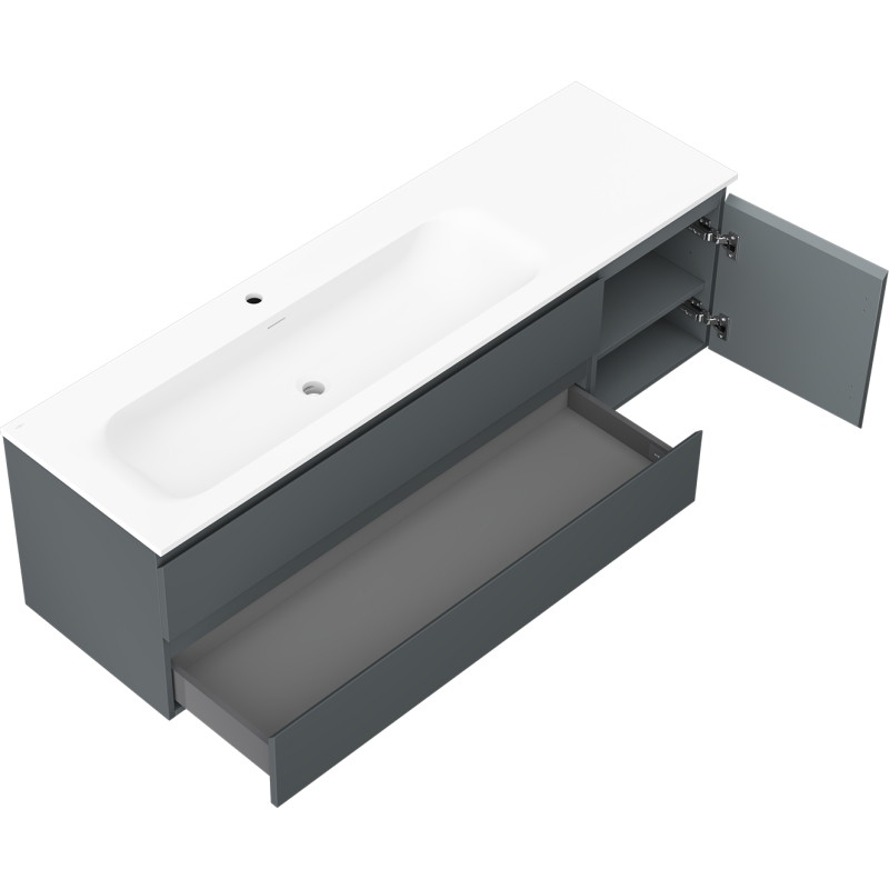 Mexen Orio bathroom cabinet 160 cm with left Vela washbasin, 2S, 1D, graphite matte/white matte - 91A13-16047-3-BBFFF66-W23L01