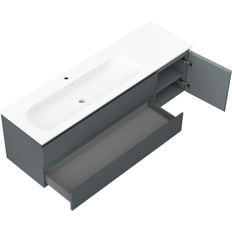 Mexen Orio bathroom cabinet 160 cm with Vela left sink, 2S, 1D, graphite matte/white matte - 91A13-16047-3-BBFFF66-W23L01