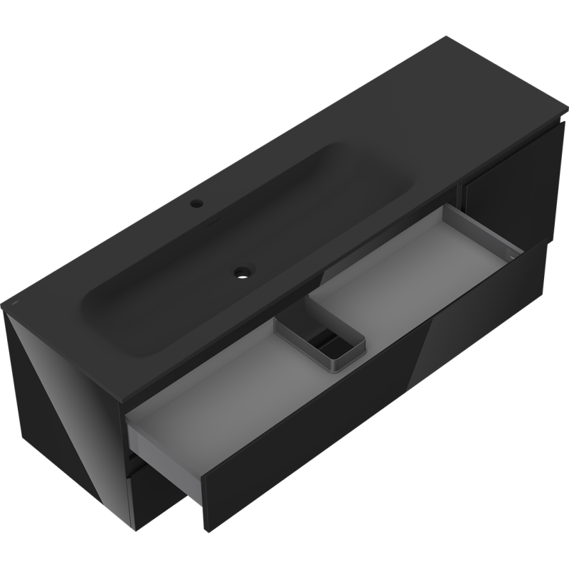 Mexen Orio bathroom cabinet 160 cm with Vela left sink, 2S, 1D, black gloss/black matte - 91A13-16047-3-BBFFF70-W23L71