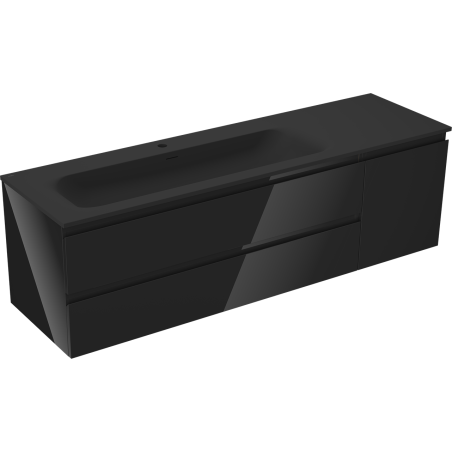 Mexen Orio bathroom cabinet 160 cm with left Vela sink, 2S, 1D, black gloss/black matte - 91A13-16047-3-BBFFF70-W23L71