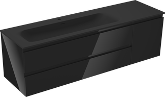 Mexen Orio bathroom cabinet 160 cm with left Vela sink, 2S, 1D, black gloss/black matte - 91A13-16047-3-BBFFF70-W23L71