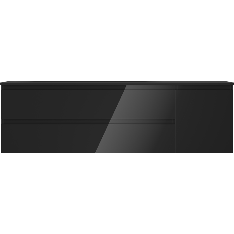 Mexen Orio bathroom cabinet 160 cm with Vela left sink, 2S, 1D, black gloss/black matte - 91A13-16047-3-BBFFF70-W23L71