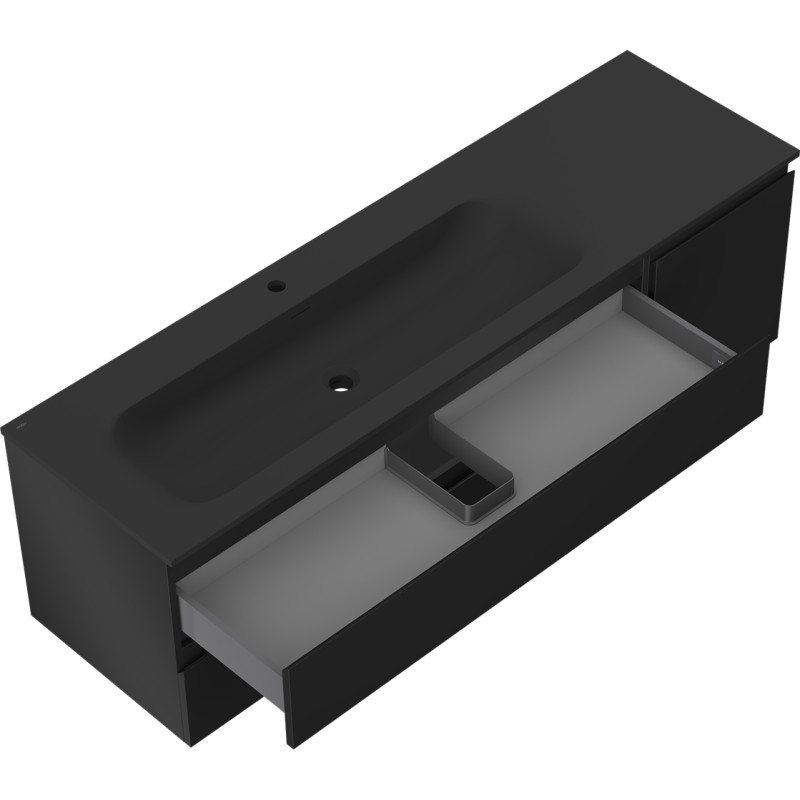 Mexen Orio 160 cm Bathroom Cabinet with Left Washbasin Vela, 2S, 1D, Black Matte - 91A13-16047-3-BBFFF71-W23L71