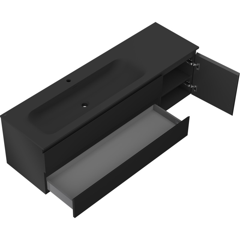 Mexen Orio 160 cm Bathroom Cabinet with Left Washbasin Vela, 2S, 1D, Black Matte - 91A13-16047-3-BBFFF71-W23L71