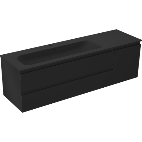 Mexen Orio 160 cm Bathroom Cabinet with Left Washbasin Vela, 2S, 1D, Black Matte - 91A13-16047-3-BBFFF71-W23L71