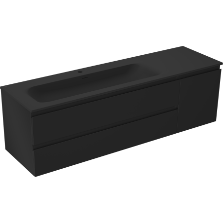 Mexen Orio bathroom cabinet 160 cm with Vela left basin, 2S, 1D, black matte - 91A13-16047-3-BBFFF71-W23L71
