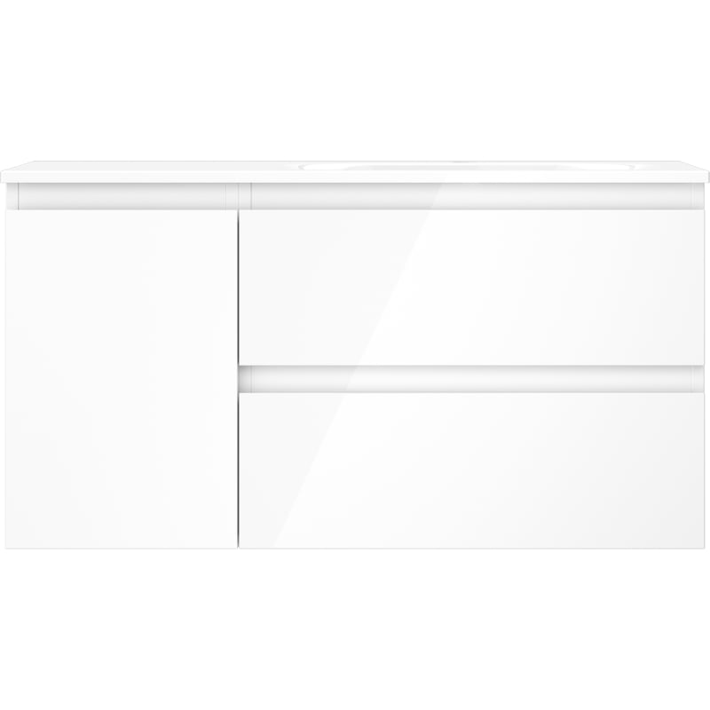 Mexen Orio 90 cm Bathroom Cabinet with Right Vela Sink, 2S, 1D, White Glossy - 91A13-09047-3-BBFFF00-W23P00