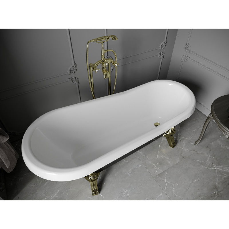 Mexen Retro freestanding bath 170 x 75 cm, white/black, gold legs - 53251707575-50