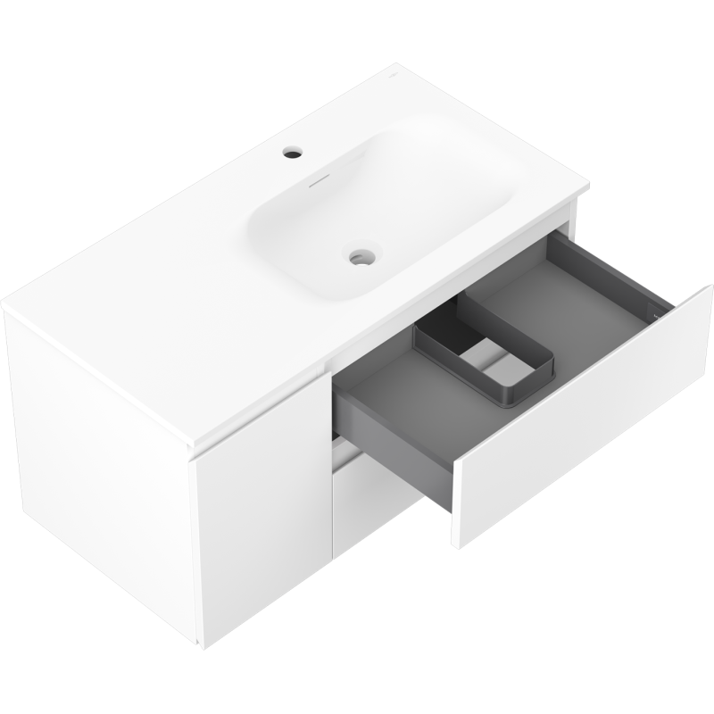 Mexen Orio bathroom cabinet 90 cm with Vela right sink, 2S, 1D, white matte - 91A13-09047-3-BBFFFF01-W23P01