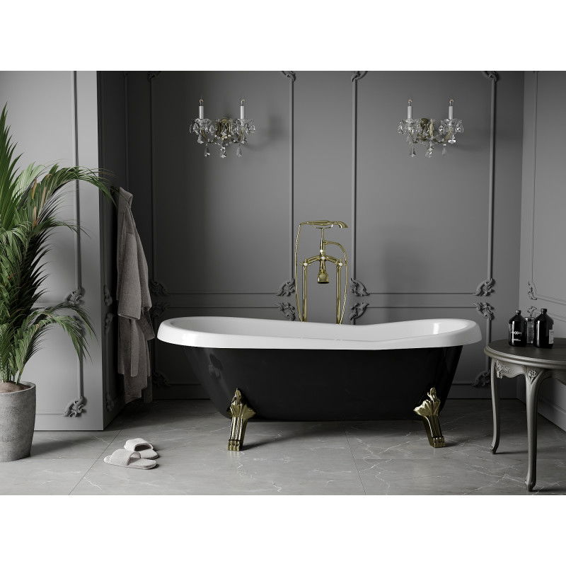Mexen Retro freestanding bath 170 x 75 cm, white/black, gold legs - 53251707575-50