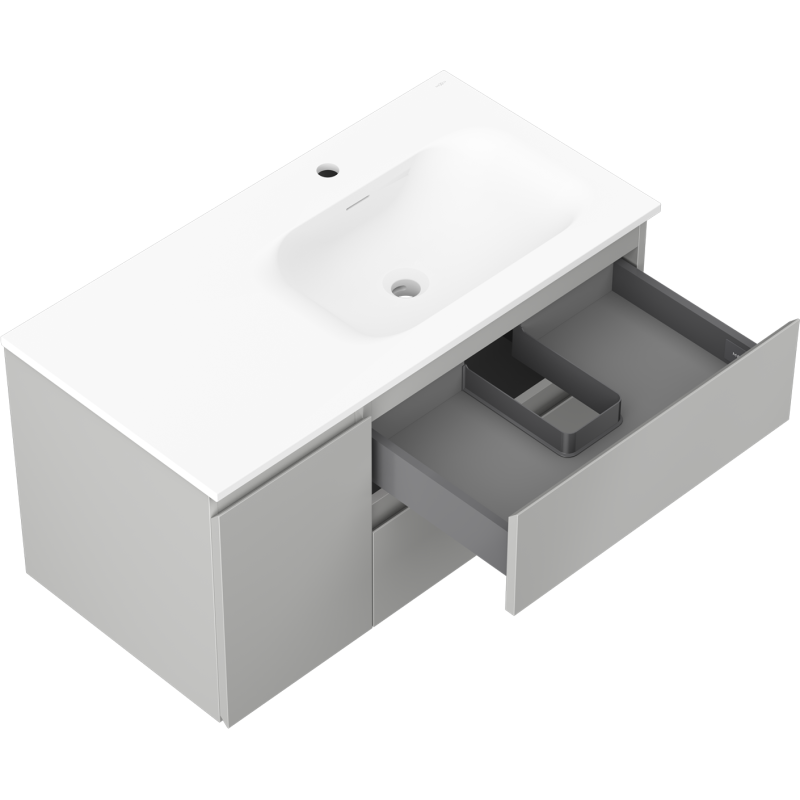 Mexen Orio bathroom cabinet 90 cm with Vela right basin, 2S, 1D, gray matte/white matte - 91A13-09047-3-BBFFF62-W23P01