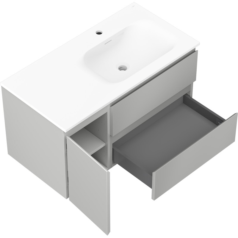 Mexen Orio 90 cm bathroom cabinet with right sink Vela, 2S, 1D, gray matte/white matte - 91A13-09047-3-BBFFF62-W23P01