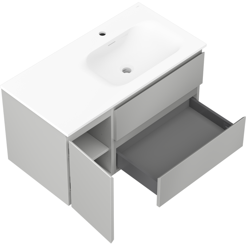 Mexen Orio bathroom cabinet 90 cm with Vela right basin, 2S, 1D, gray matte/white matte - 91A13-09047-3-BBFFF62-W23P01