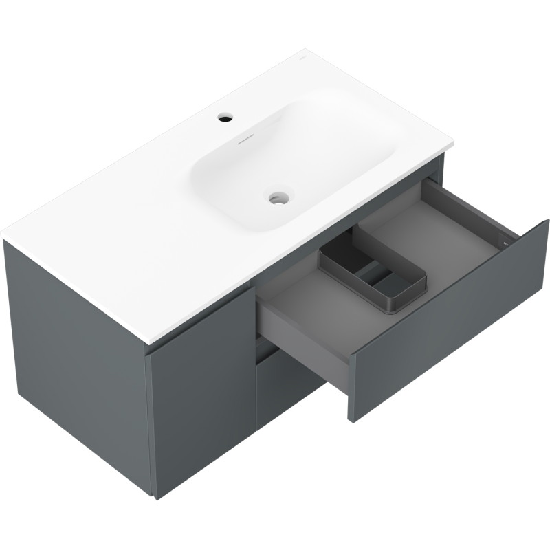 Mexen Orio 90 cm bathroom cabinet with Vela sink right, 2S, 1D, matte graphite/white matte - 91A13-09047-3-BBFFF66-W23P01