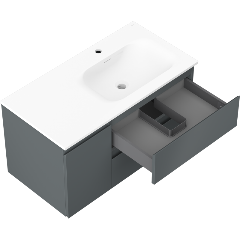 Mexen Orio bathroom cabinet 90 cm with right Vela sink, 2S, 1D, graphite matte/white matte - 91A13-09047-3-BBFFF66-W23P01