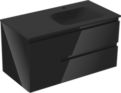 Mexen Orio bathroom cabinet 90 cm with Vela right sink, 2S, 1D, black gloss/black matte - 91A13-09047-3-BBFFF70-W23P71