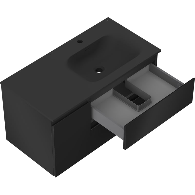 Mexen Orio 90 cm bathroom cabinet with Vela sink right, 2S, 1D, black matte - 91A13-09047-3-BBFFF71-W23P71