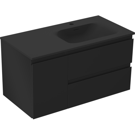 Mexen Orio 90 cm bathroom cabinet with Vela sink right, 2S, 1D, black matte - 91A13-09047-3-BBFFF71-W23P71